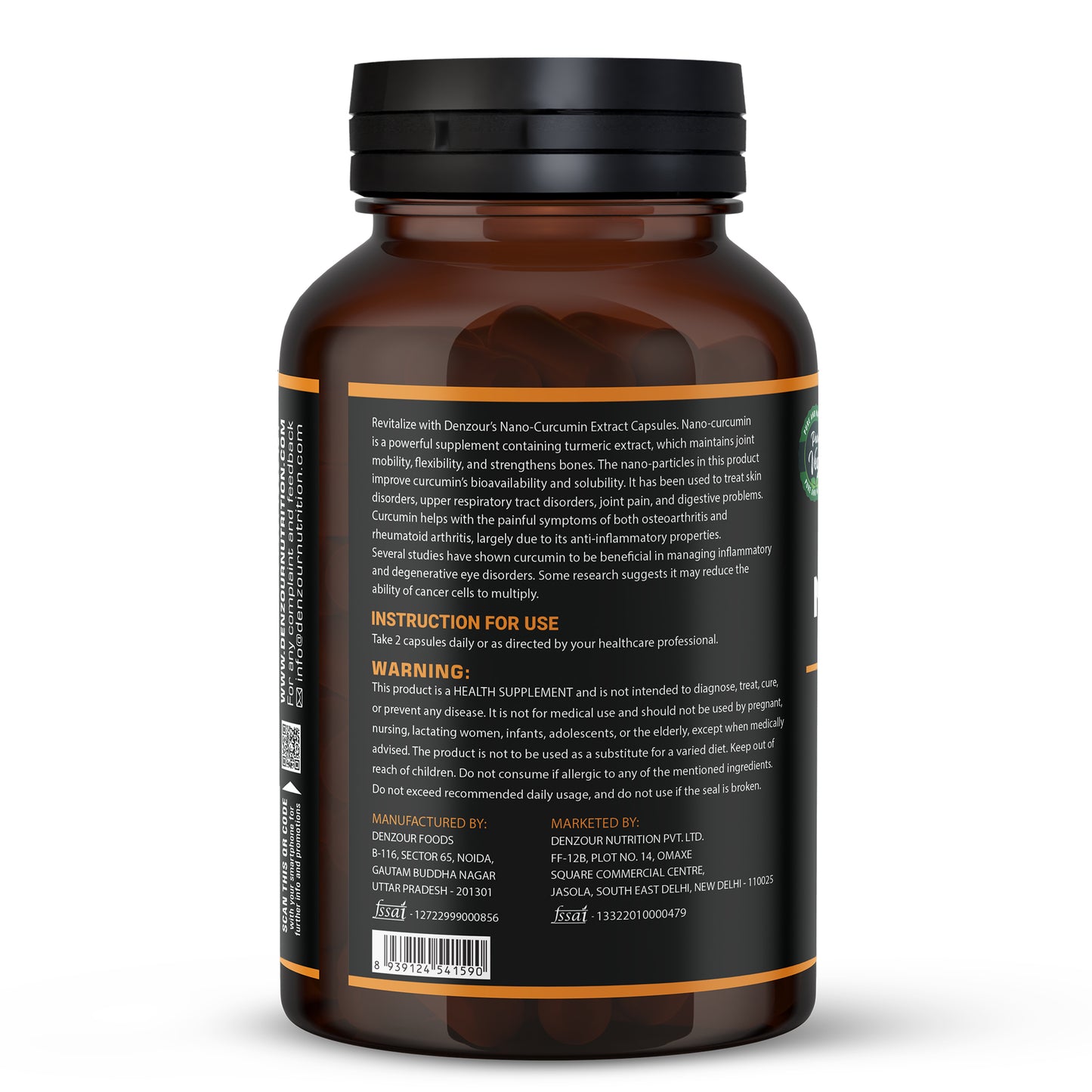 Denzour Nutrition Nano-Curcumin with 95% Curcuminoids - 60 Capsules