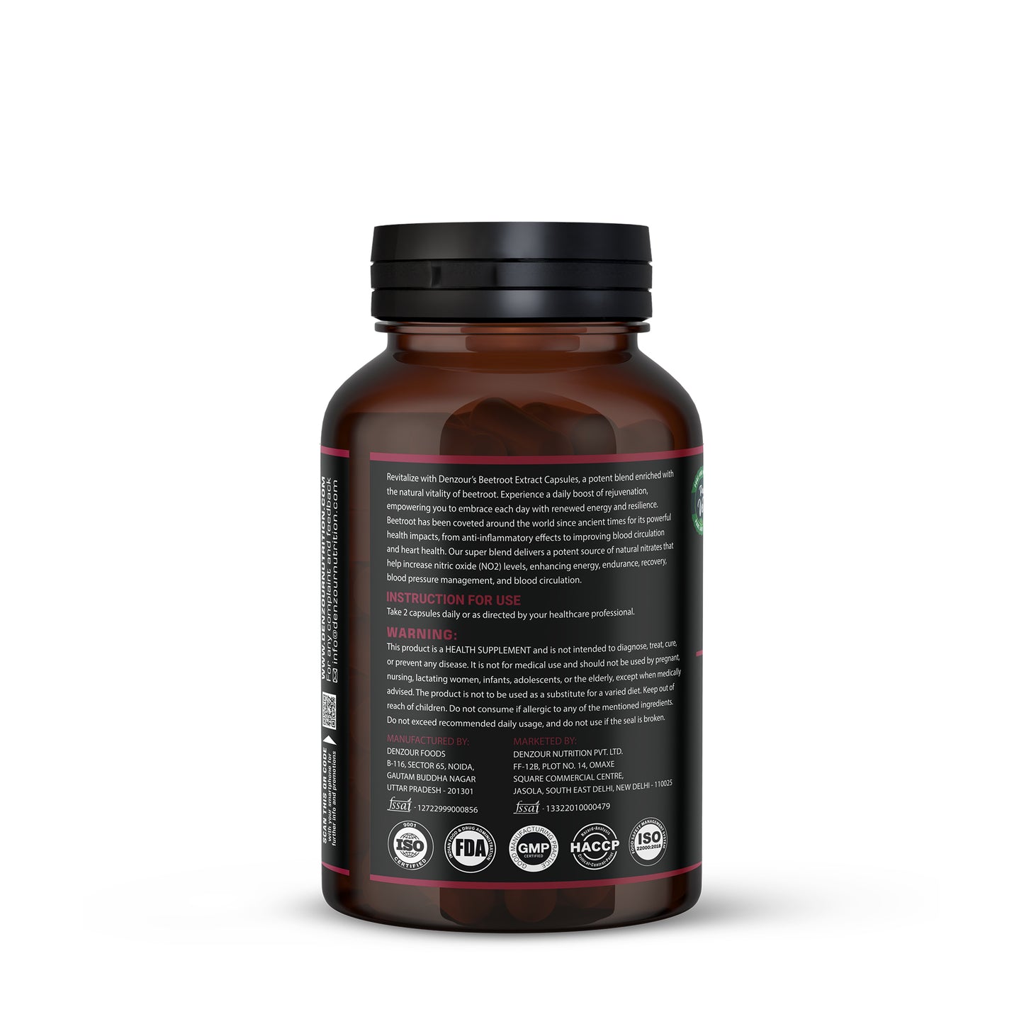 Denzour Nutrition Beetroot Extract Capsule | 1000mg Per Serving - 60 Capsule