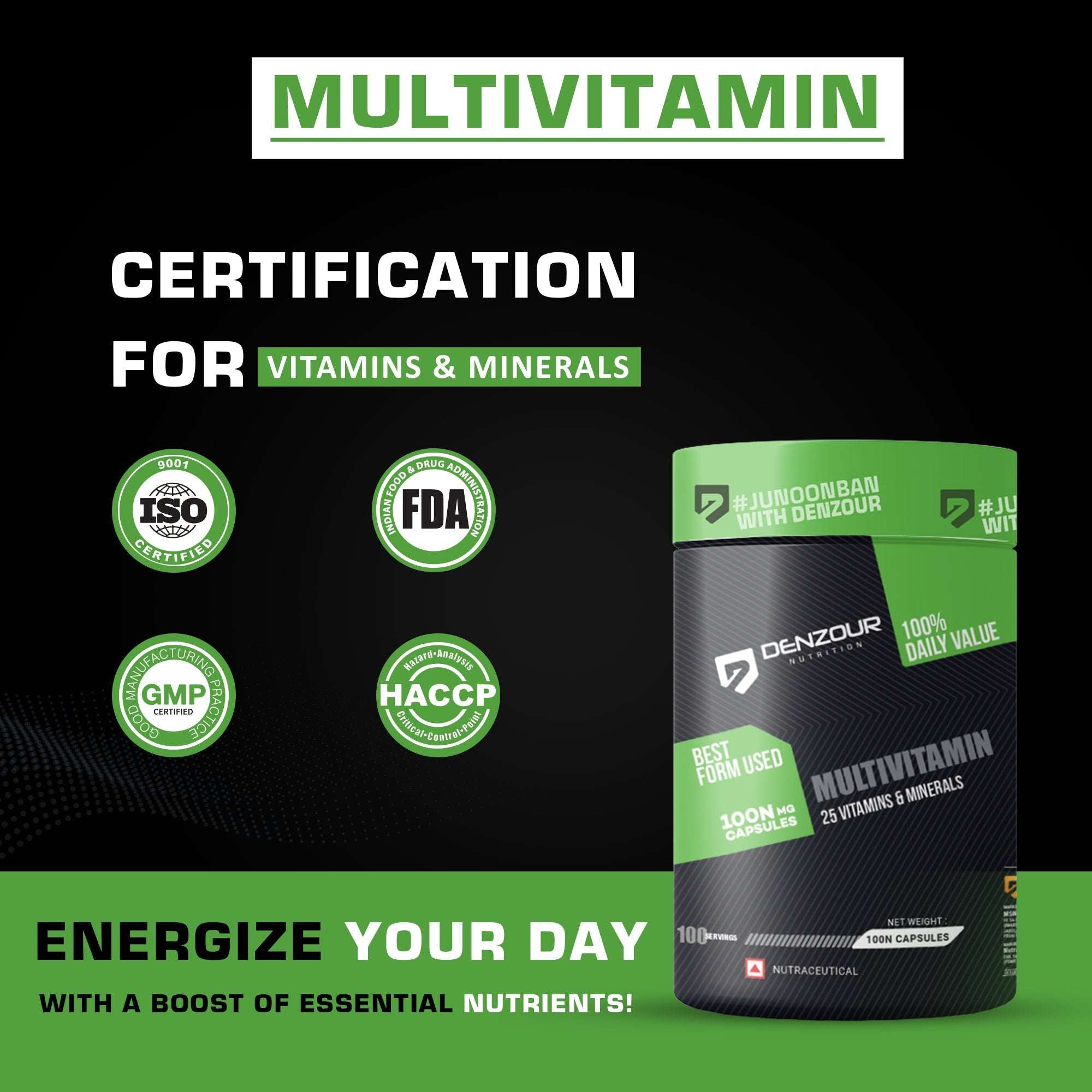 Denzour Multivitamin - 100 Capsules | 25 Vitamins & Minerals