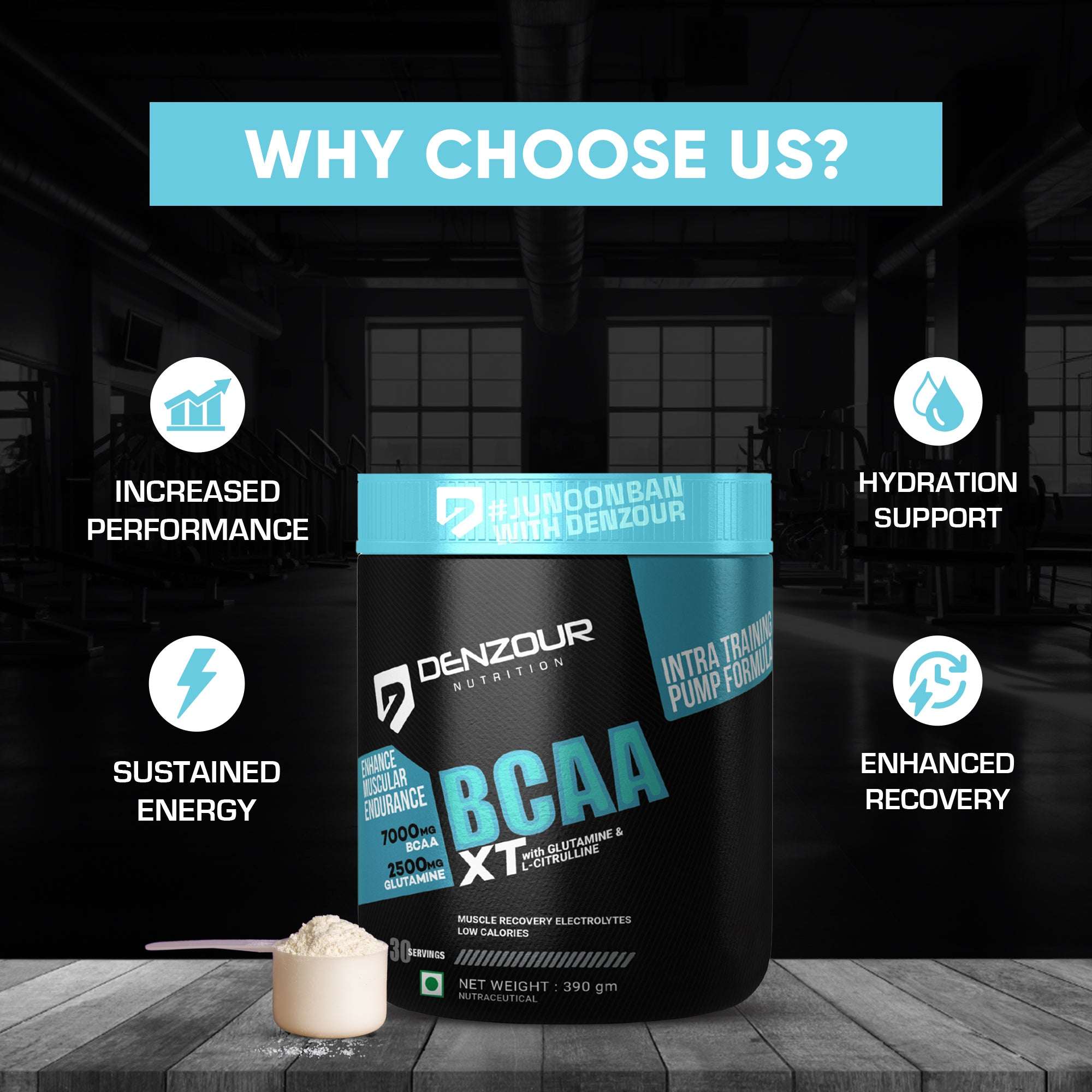 Denzour BCAA-XT - 390g | With Glutamine &  L- Citrulline | 7000mg BCAA & 2500mg Glutamine