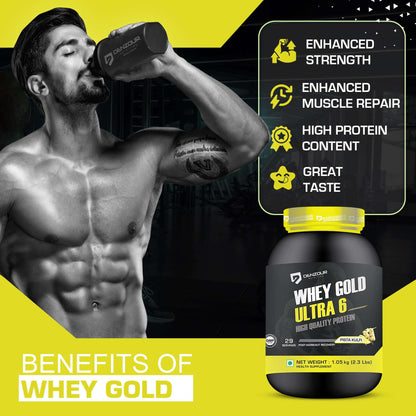 Denzour Whey Gold Ultra 6 High Quality Protein Powder | 1.05Kg & Enhanced Strength