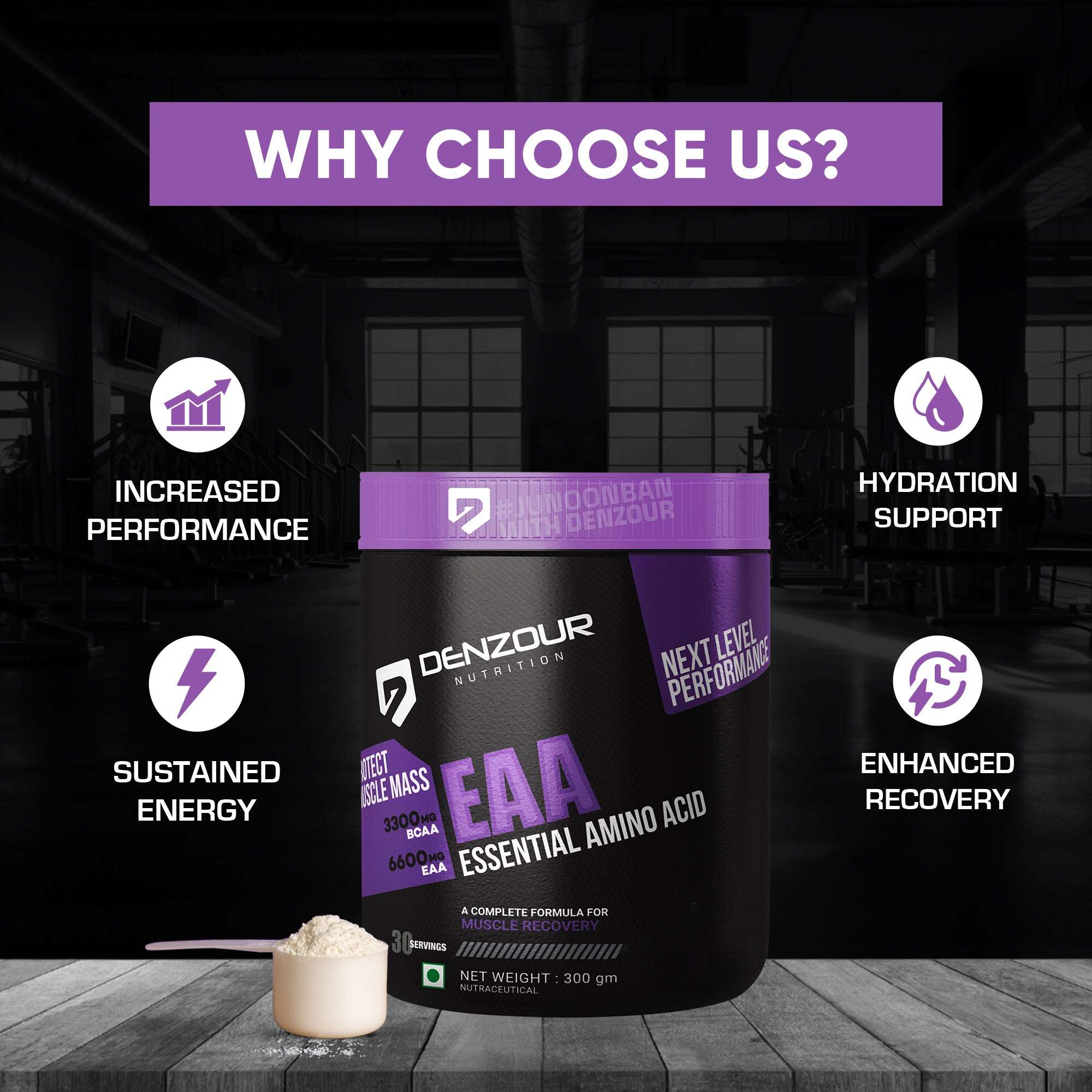 Denzour EAA Pre / Post / Intra Workout - 300g | 6600mg EEA & BCAA 3300mg