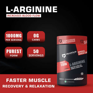 Denzour L-Arginine - 100 Capsules | Increases Blood Flow | 1000mg Per Serving, 0g Carbs