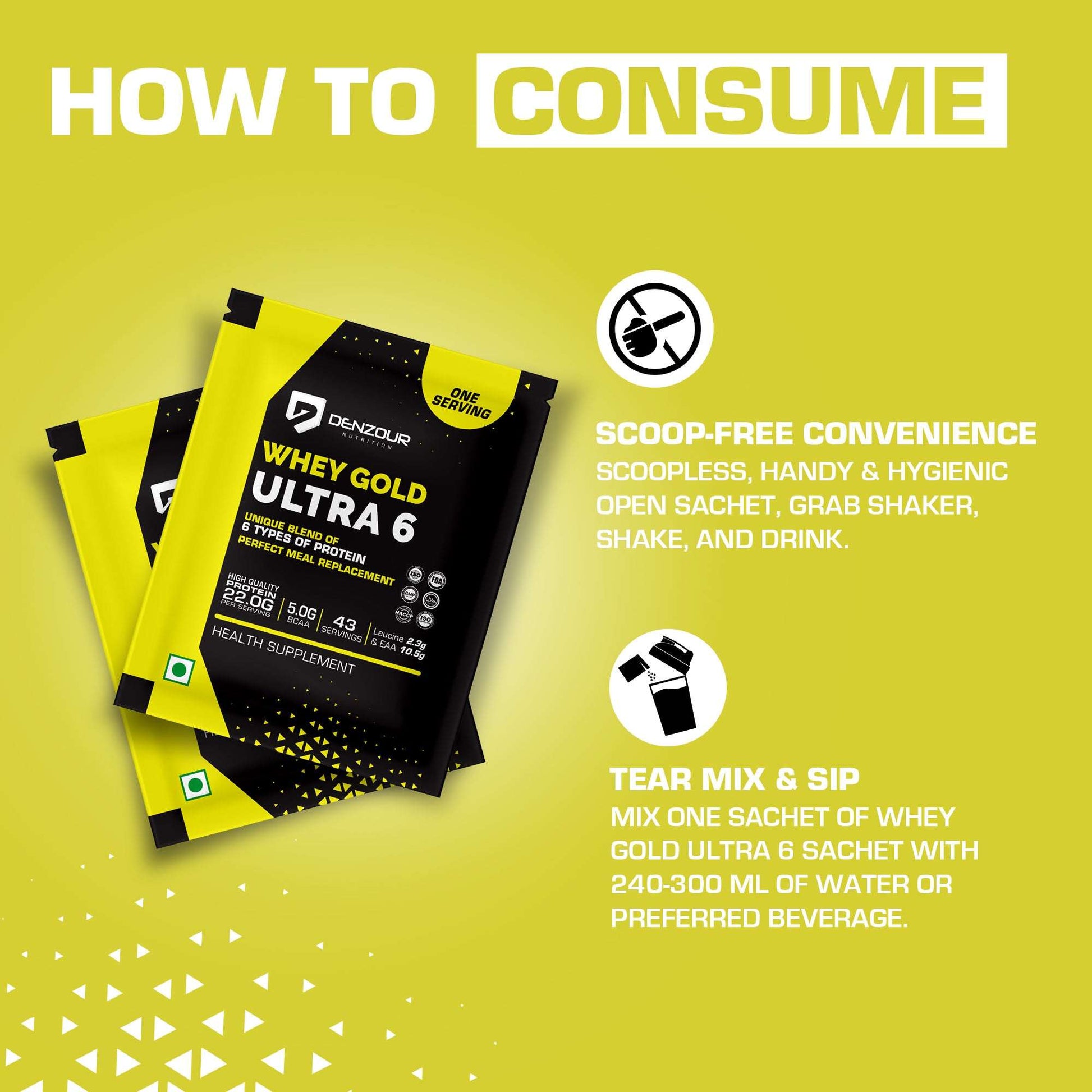 Denzour Whey Gold Ultra 6 Protein Powder | Perfect For Lean Gaining