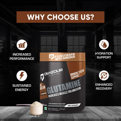 Denzour Glutamine Powder - 300g | Post Workout Recovery | Unflavoured & 5g Per Serving