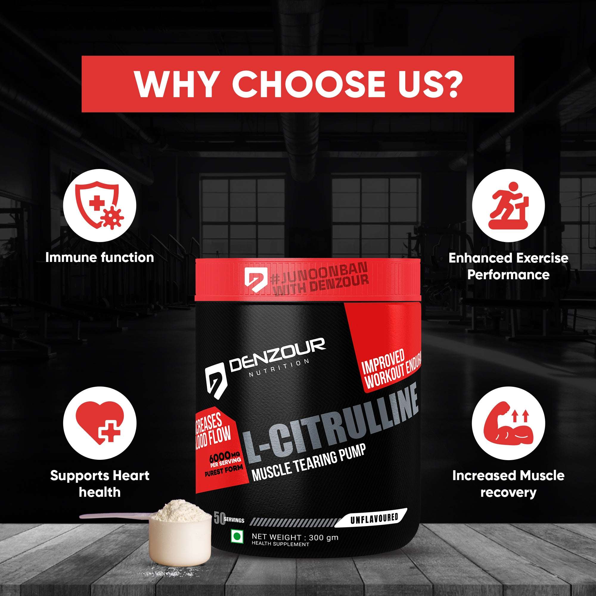 Denzour L-Citrulline - 300g | Muscle Tearing Pump | 6g Per Serving & Unflavoured