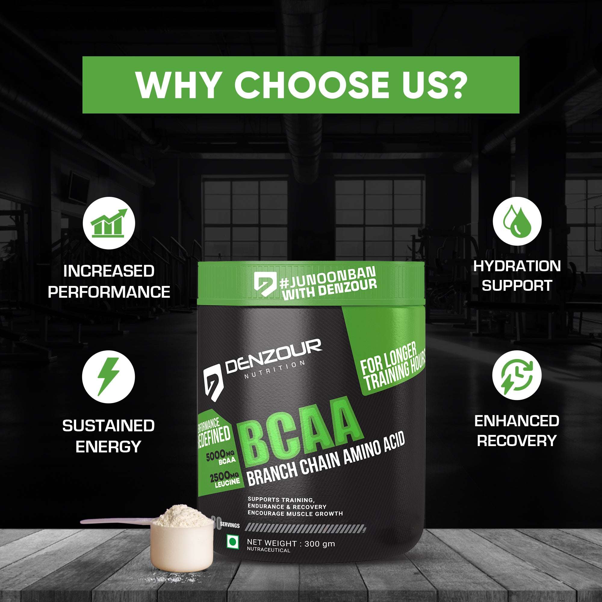 Denzour BCAA Intra-Workout - 300g | BCAA 5000mg & Leucine 2500mg