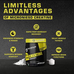 Denzour Creatine Monohydrate  Powder - 250gm | Improve Strength | Unflavoured, 83 Servings