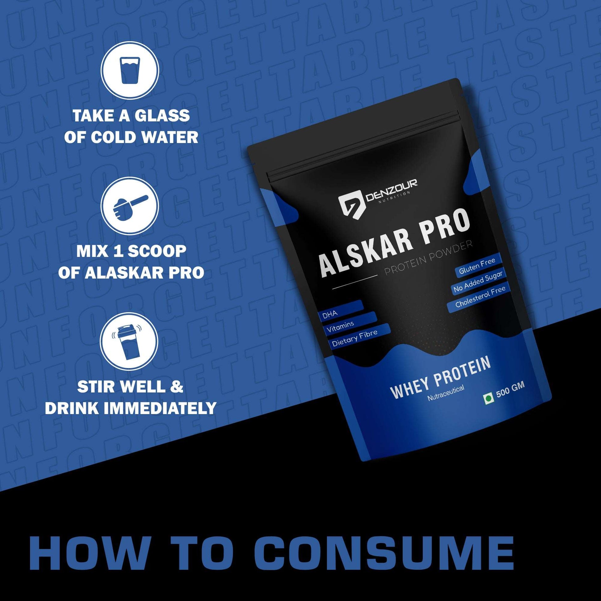 Denzour Alskar Pro Whey Protein Powder - 500g | Gluten Free & No Added Sugar