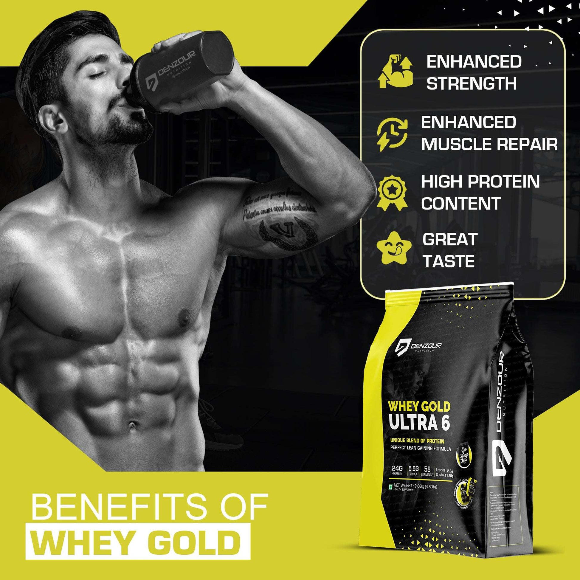 Denzour Whey Gold Ultra 6 Protein Powder | Perfect For Lean Gaining