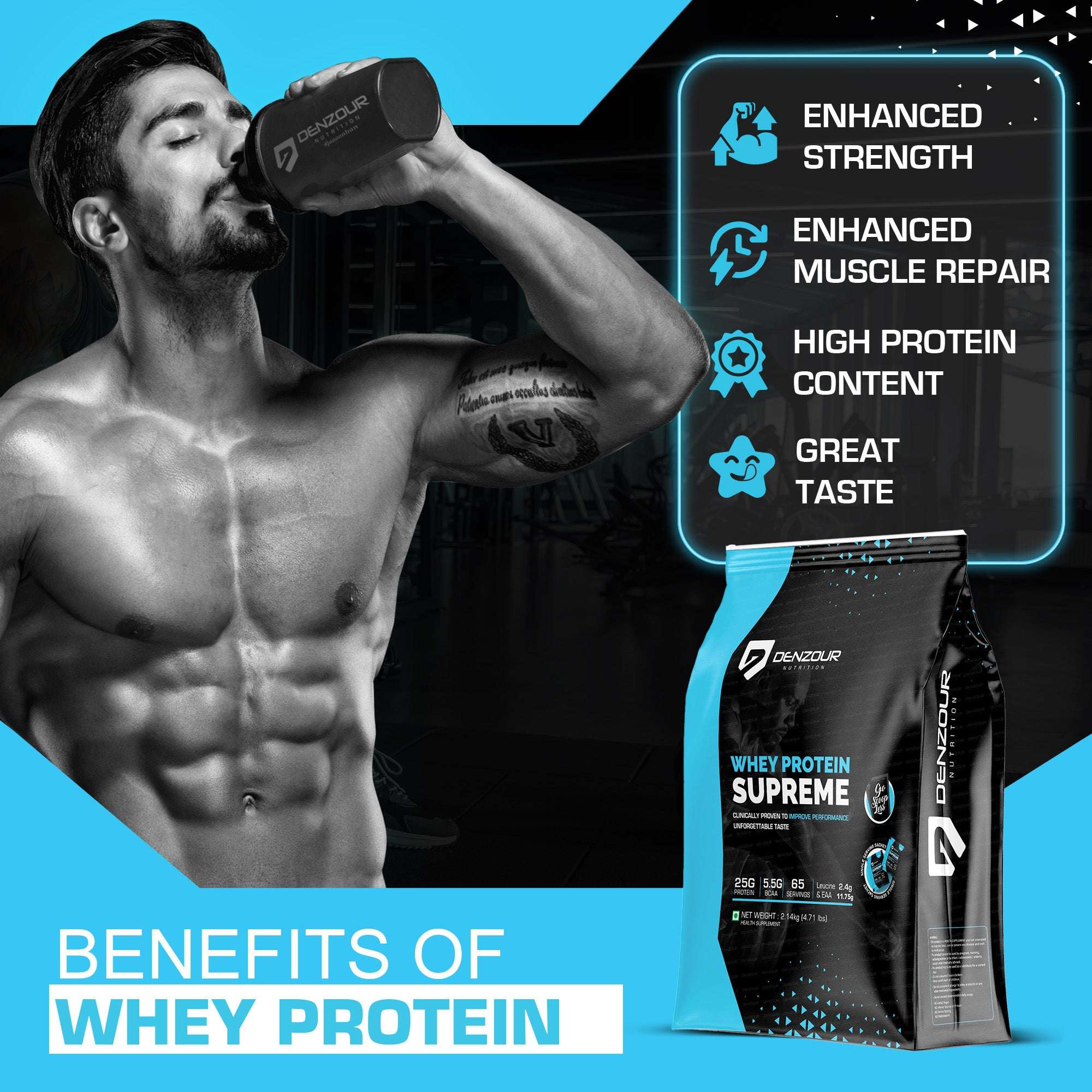Denzour Whey Protein Supreme- 25g Protein | 2.14kg (4.71 Lb) & Servings 65