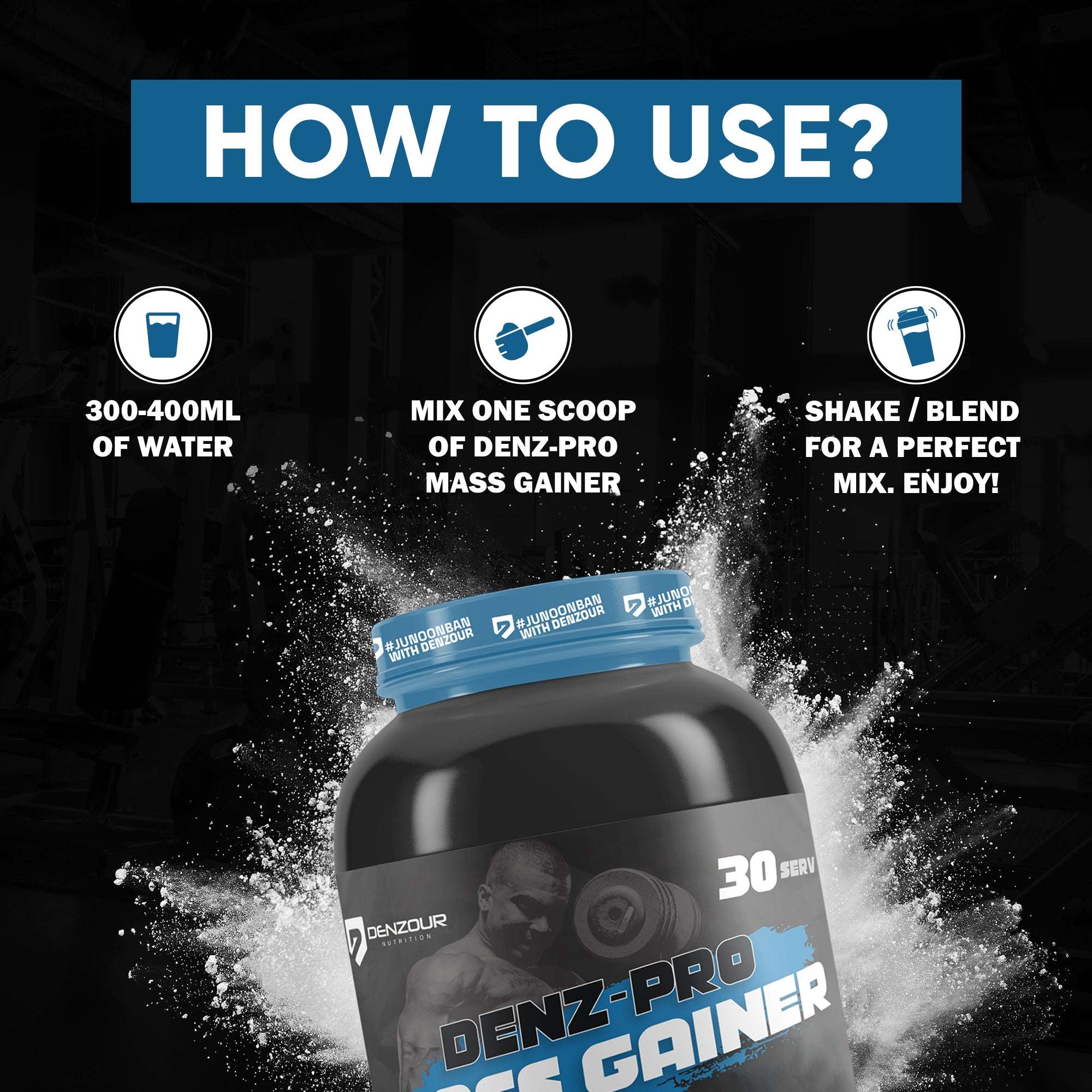 Denz-Pro Mass Gainer | Protein Powder | 3kg(6.6 Lb), 72g Carbs & 1g Fat | Per Serving 100g