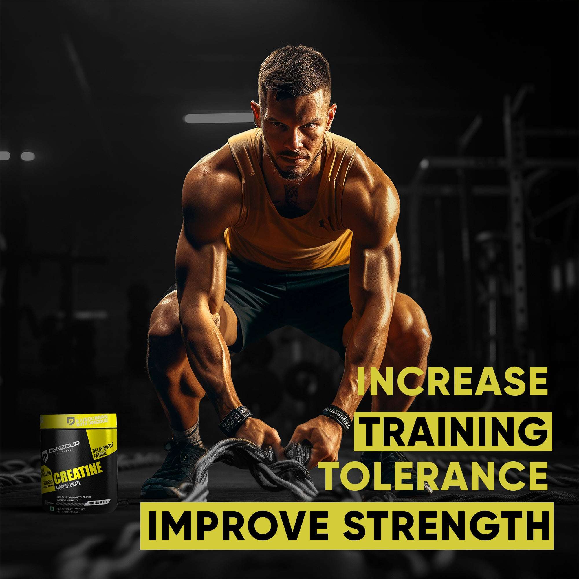 Denzour Creatine Monohydrate  Powder - 250gm | Improve Strength | Unflavoured, 83 Servings