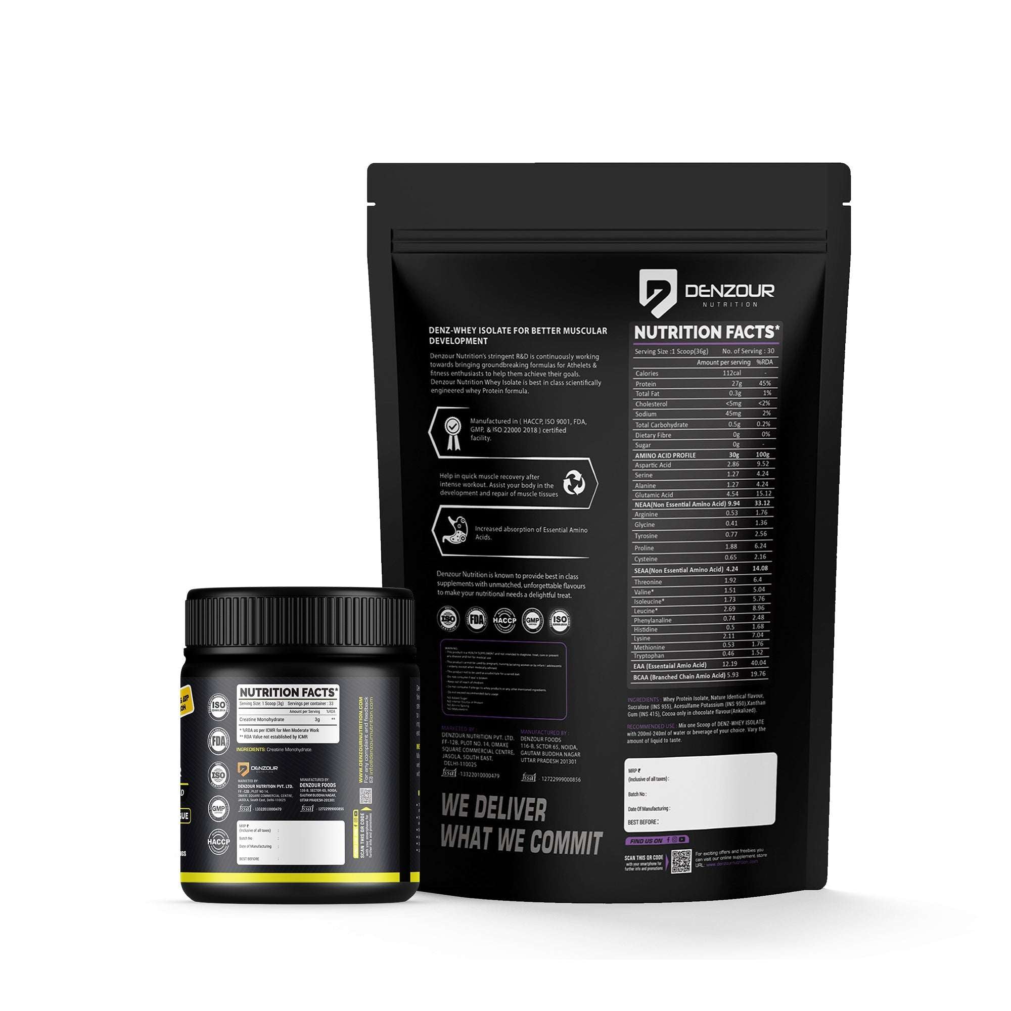 Denzour Nutrition Whey Isolate + Creatine Powder Combo