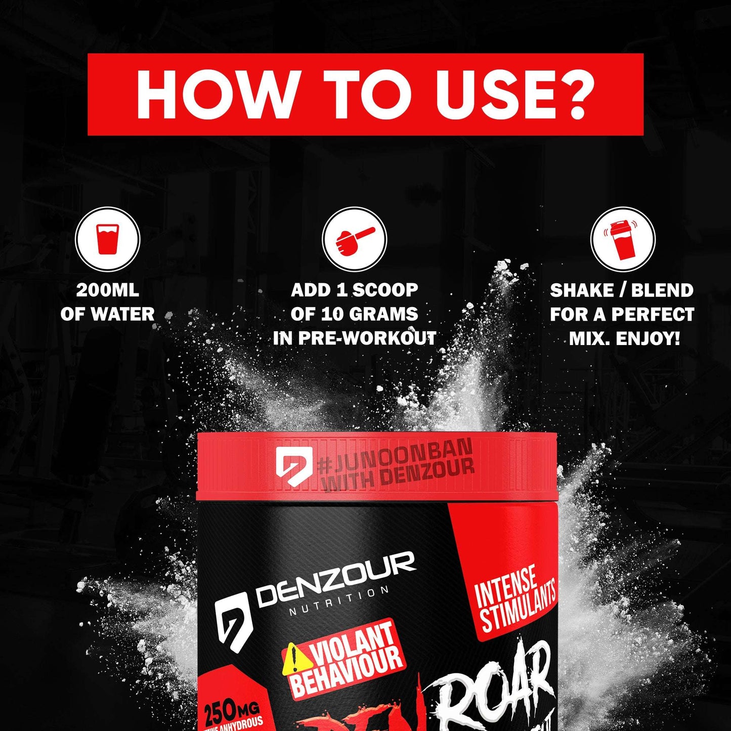 Den Roar Pre-Workout 300g | Quick Muscle Growth | 4500mg Beta - Alanine & 250mg Caffeine