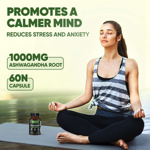 Ashwagandha Capsules - 60 | Organic Extract | Reduces Stress & Anxiety 1000mg