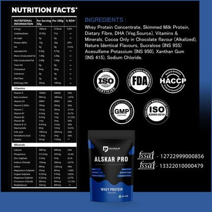 Denzour Alskar Pro Whey Protein Powder - 500g | Gluten Free & No Added Sugar