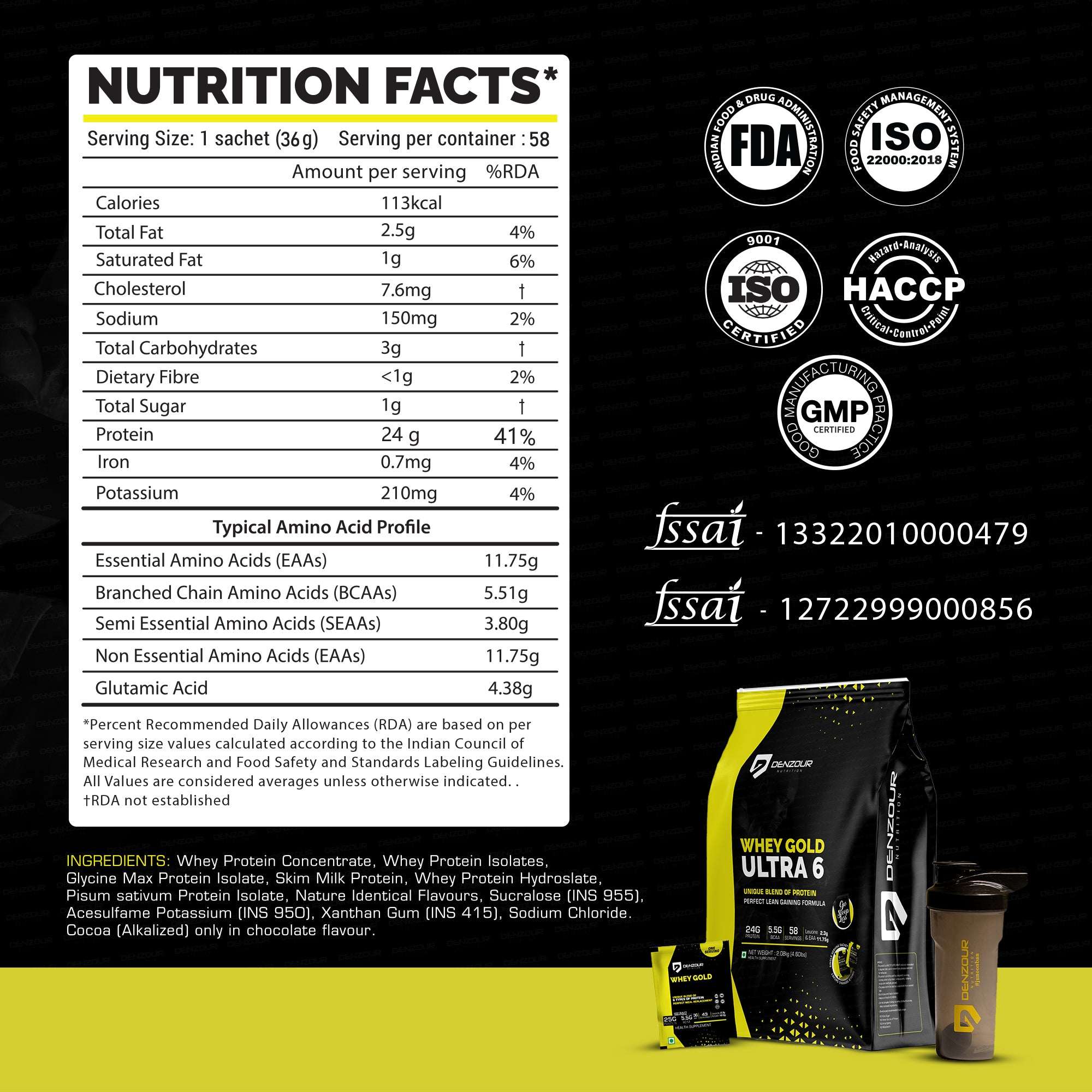 Denzour Whey Gold Ultra 6 Protein Powder | Perfect For Lean Gaining