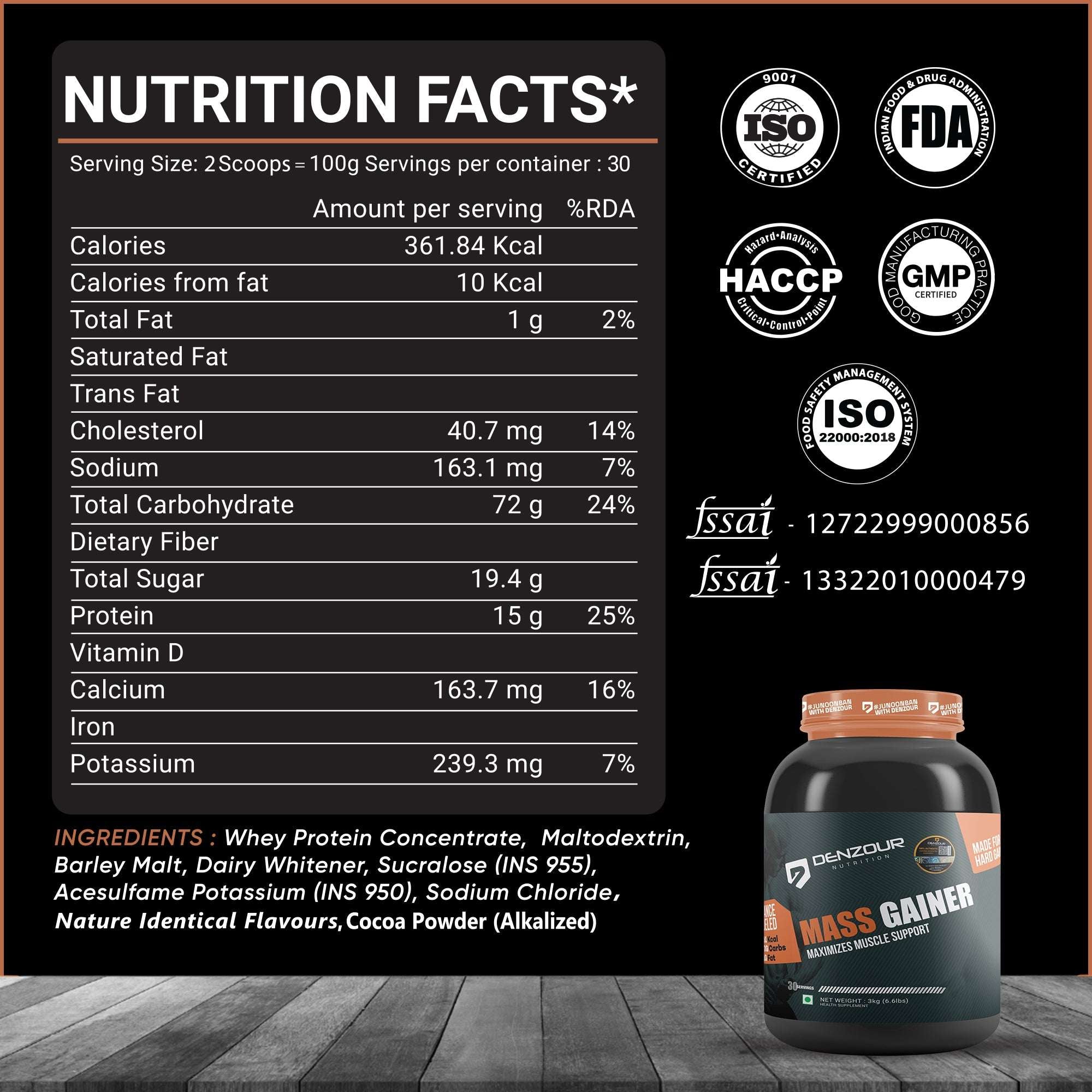 Denzour Mass Gainer 3Kg  Nutrition Facts
