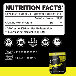Denzour Creatine Monohydrate  Powder - 250gm | Improve Strength | Unflavoured, 83 Servings