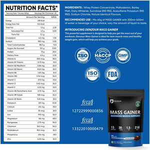 Denzour mass gainer | Chocolate Flavour, 1.5Kg | 38g Carbs & 13g Protein | Per Servings 60g
