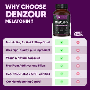 Sleep Denz Melatonin - 60 Capsules | Healthy Sleep Support | Vegan & Natural, 10mg Melatonin
