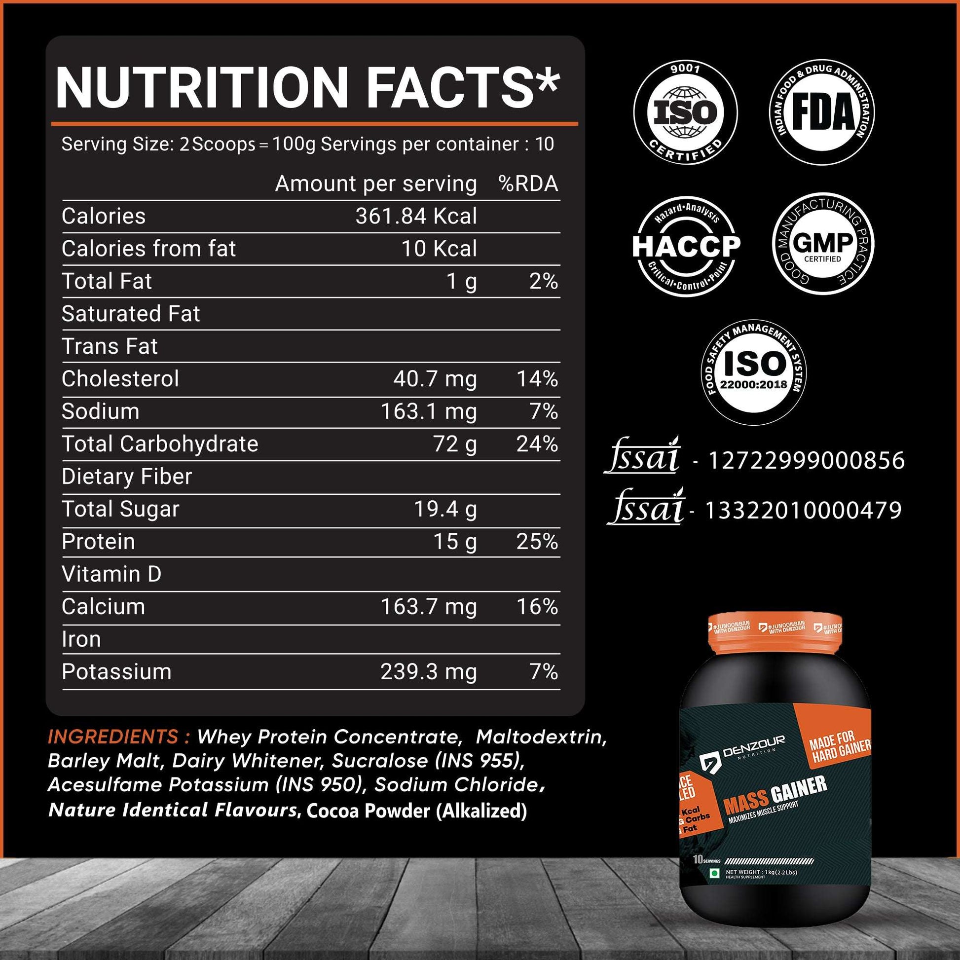 Denzour Mass Gainer Nutrition Facts