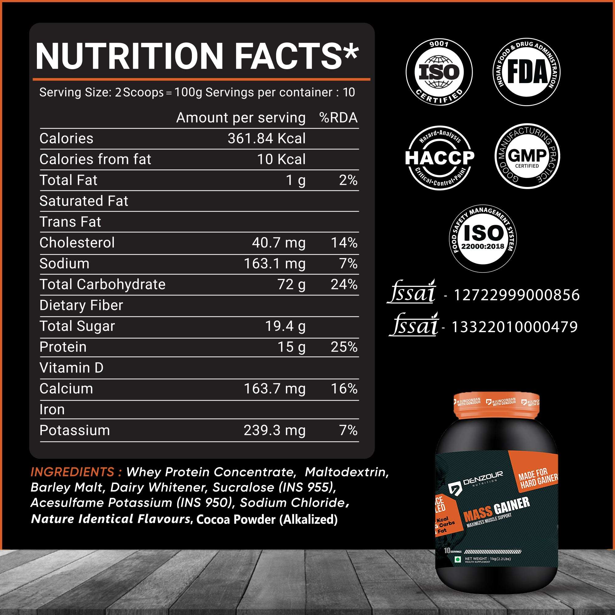 Denzour Mass Gainer Nutrition Facts
