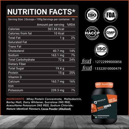 Denzour Mass Gainer Nutrition Facts