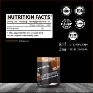 Denzour Glutamine Powder - 300g | Post Workout Recovery | Unflavoured & 5g Per Serving
