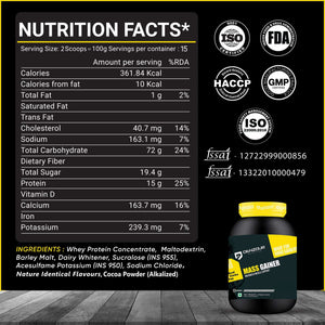 Denzour Mass Gainer - 1.5Kg (3.3 Lb) | Muscle Support, 72g Carbs & 100g Per Servings
