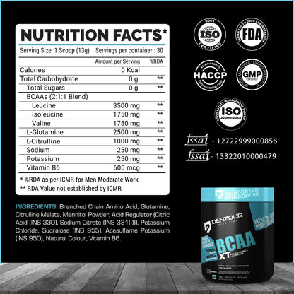 Denzour BCAA-XT - 390g | With Glutamine &  L- Citrulline | 7000mg BCAA & 2500mg Glutamine