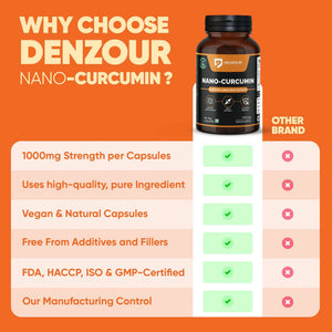Denzour Nutrition Nano-Curcumin | with 95% Curcuminoids & 60 Capsules | 1000mg Curcumin