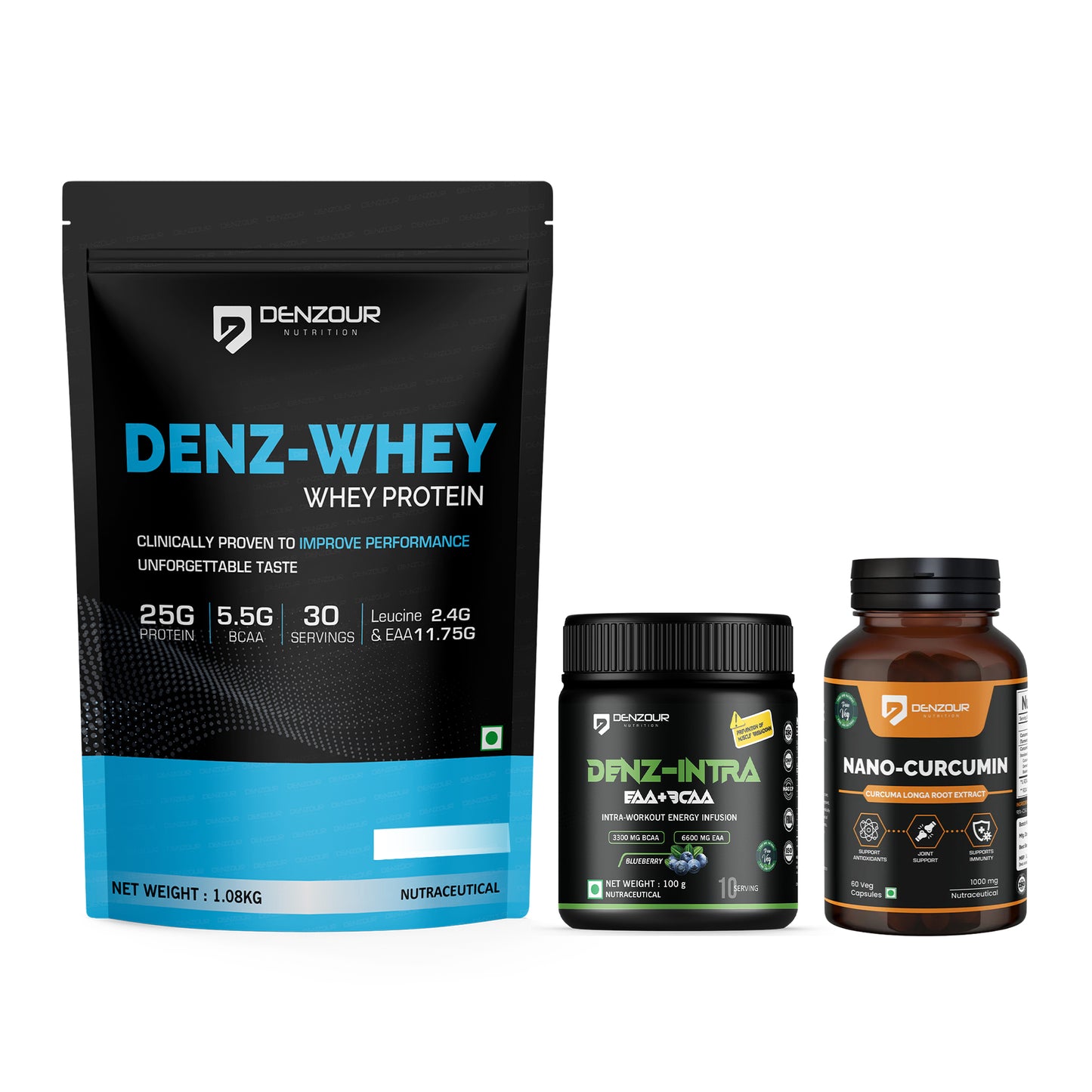 Denz Whey Protein + Denz Intra + Nano Curcumin