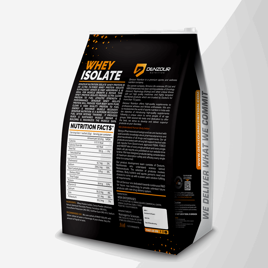 Denzour Whey Isolate Protein Powder | Pure Whey Protein Isolate | 26.4g Protein, 6.1g BCAA