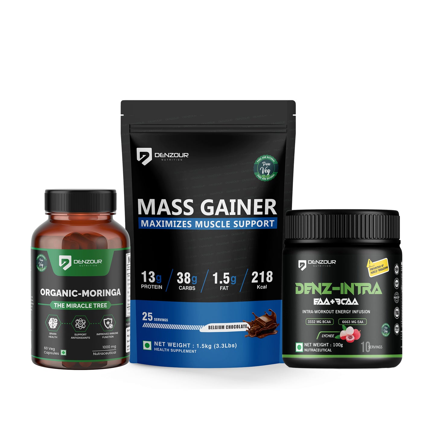 Mass Gainer + Denz Intra BCAA (100G)+EAA + Moringa