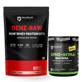 Denz Raw Whey Protein Unflavoured 1.02Kg + Denz Intra BCAA Powder 300g