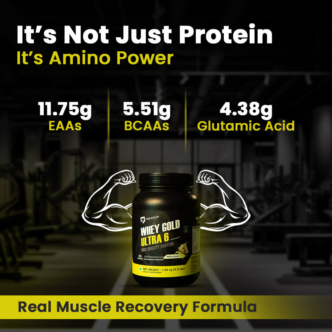 Denzour Whey Gold Ultra 6 High Quality Protein Powder | 1.05Kg & Enhanced Strength