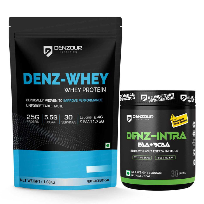 Denz Whey Protein Powder 1.08Kg + Denz Intra BCAA Powder 300g