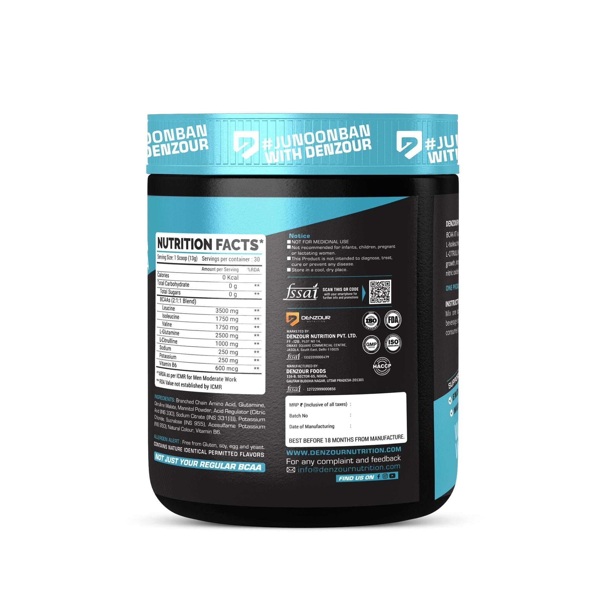 Denzour BCAA-XT - 390g | With Glutamine &  L- Citrulline | 7000mg BCAA & 2500mg Glutamine