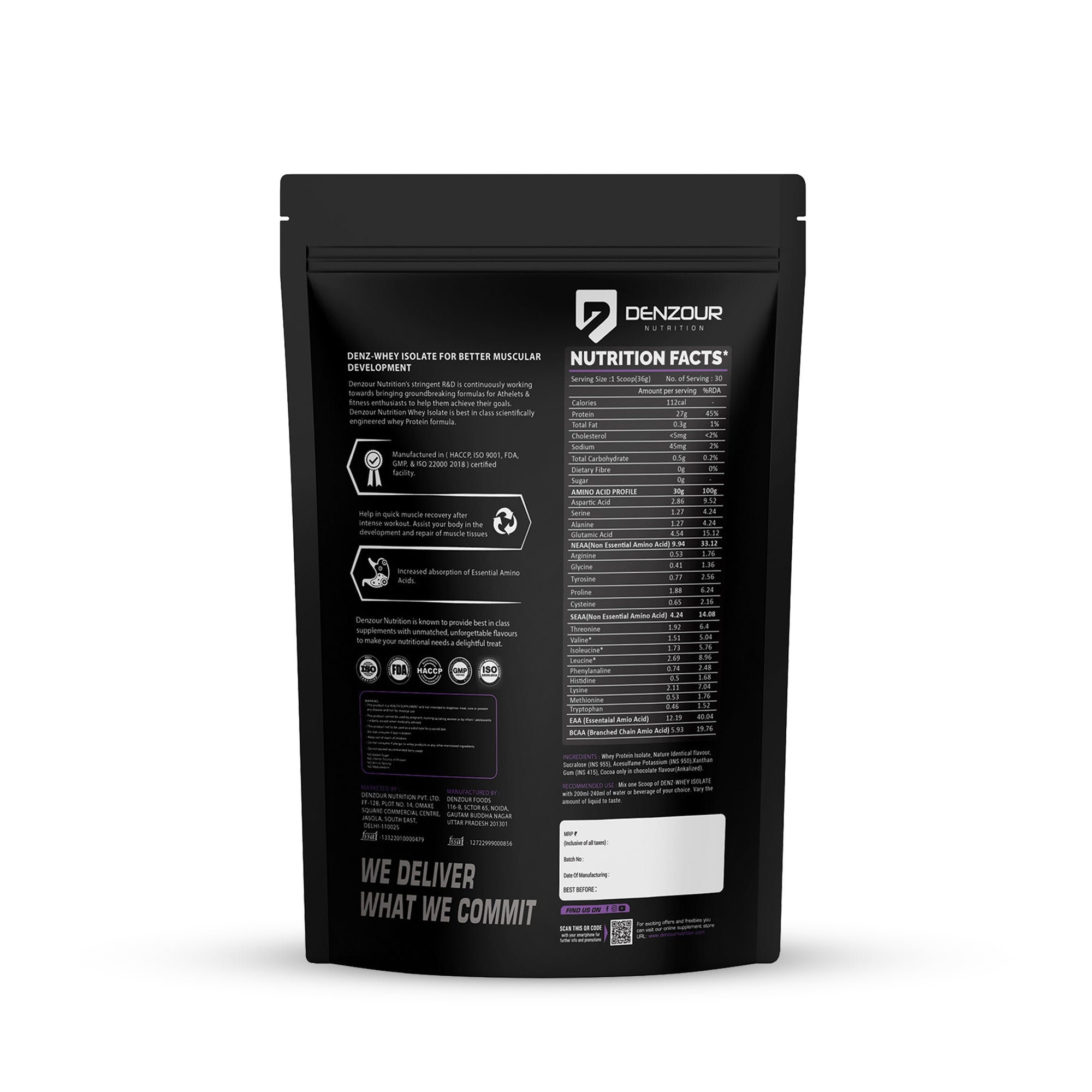 Denz-Whey Pure Isolate Protein Powder Certification