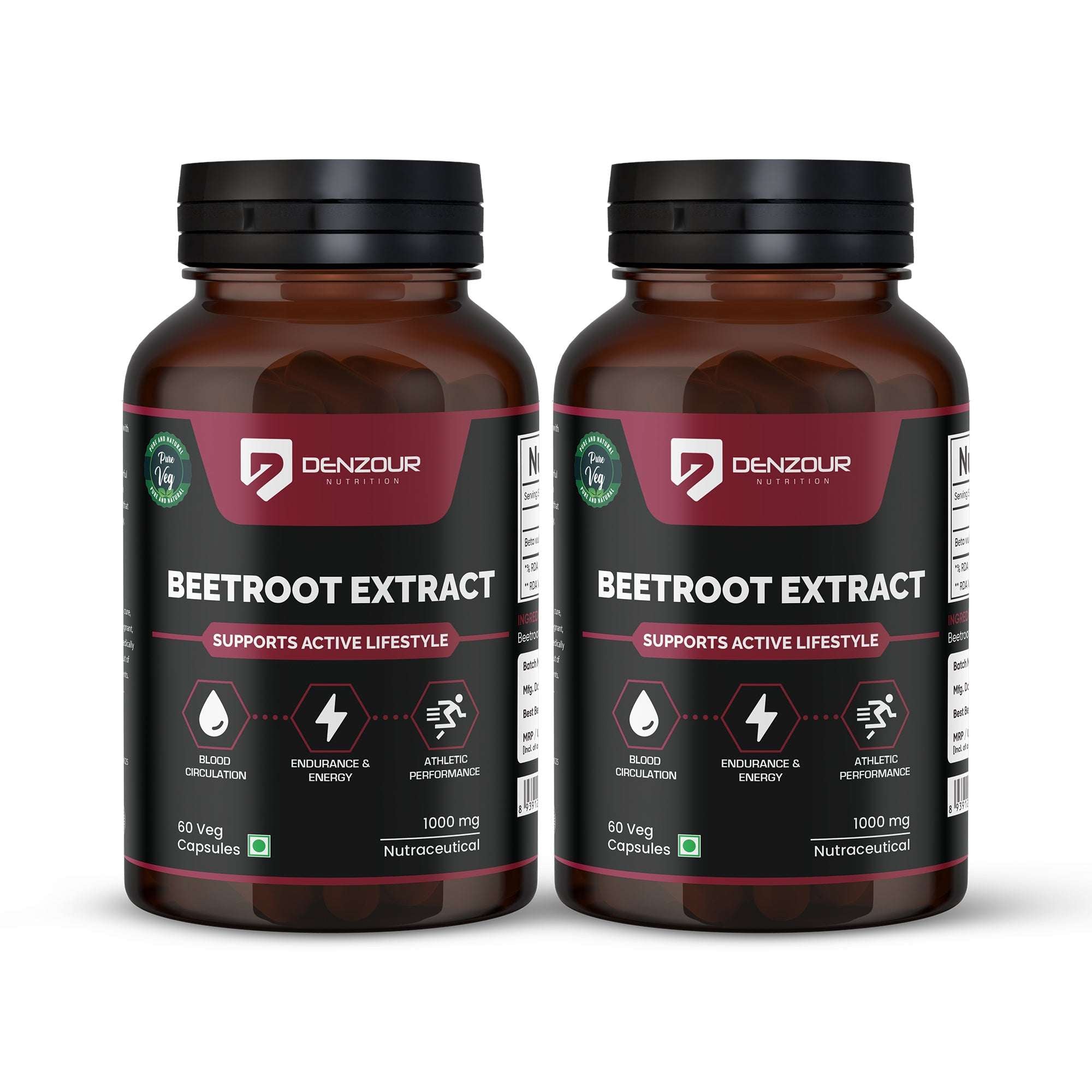 Denzour Beetroot Extract - 60 Capsule | 1000mg Per Serving | Free From Additives & Fillers