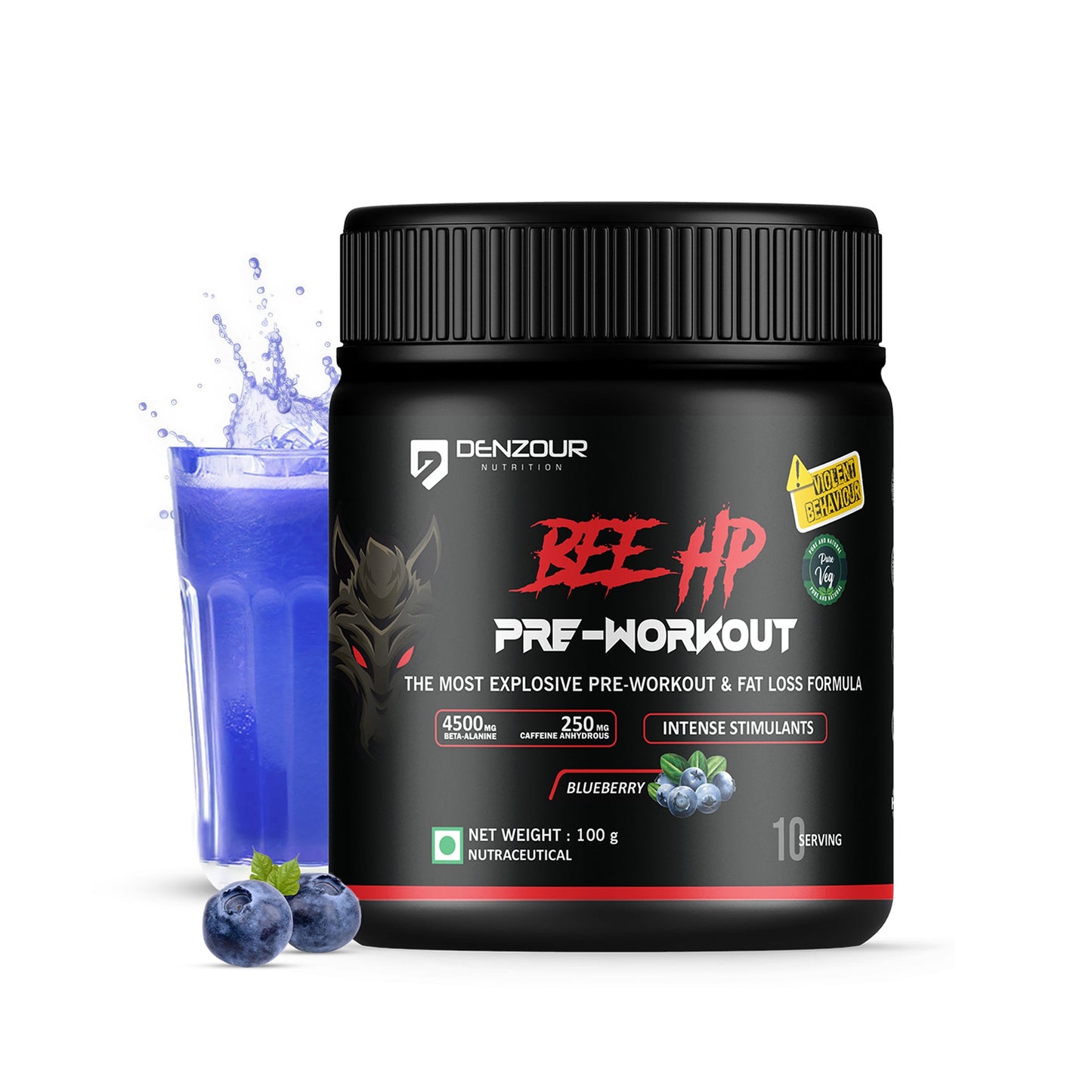 🎁 Bee Hp Pre Workout Powder- 250mg Caffeine | Pre Workout For Men | Fat Loss | 4500mg Beta-Alanine - 10 Days (10 Servings) / Blueberry