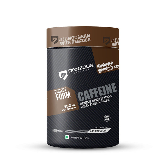 Denzour Caffeine - 60 Capsules | Increases Alertness & Focus | 250mg Per Serving & Purest Form