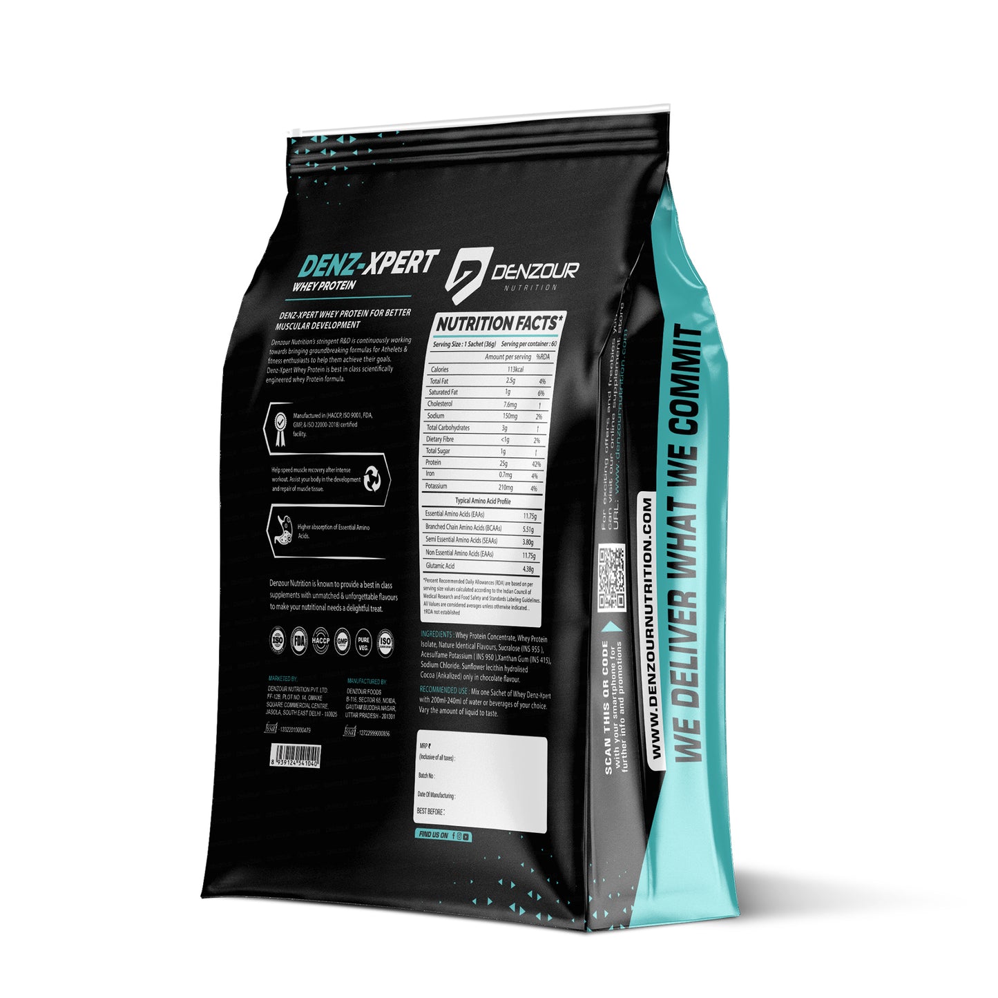 Denz-Xpert Whey Protein Powder - 2.16kg (4.76 Lb) | 25g Protein & 11.75g EAA