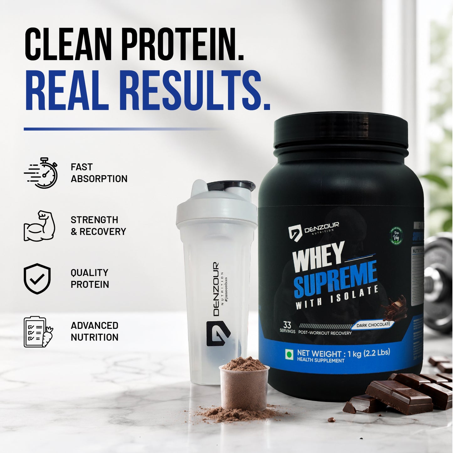 Denzour Whey Supreme with Isolate | 1 Kg & Servings 33