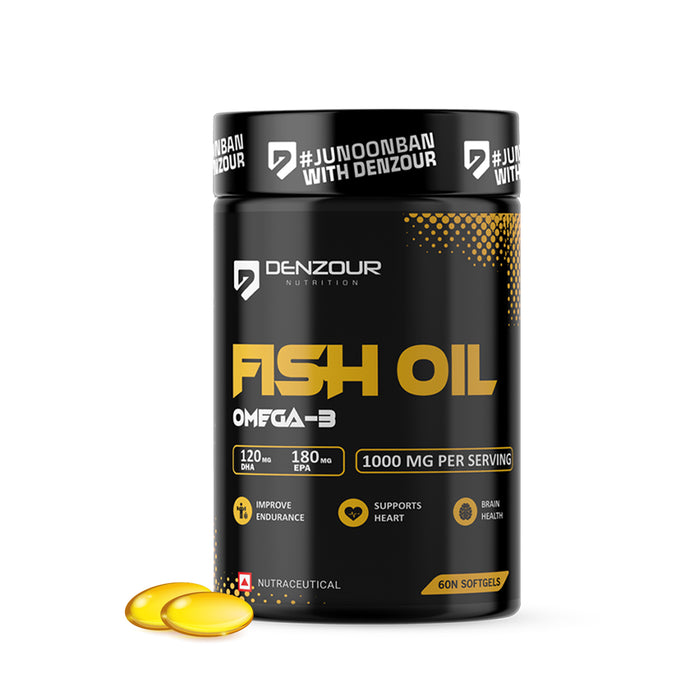 Denzour Fish Oil Omega - 3 | 60 Capsules, DHA 120mg & EPA 180mg | Mercury Free
