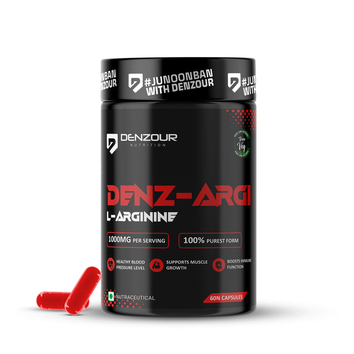 Denz-Argi L-Arginine | 60 Capsules & 100% Purest Form | Muscle Growth Supports | 1000mg Per Serving