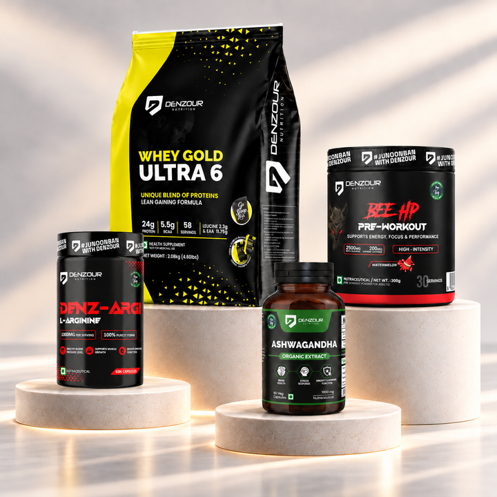 Ultra 6 Whey Stack with Pre Workout, L-Arginine & Ashwagandha | Denzour