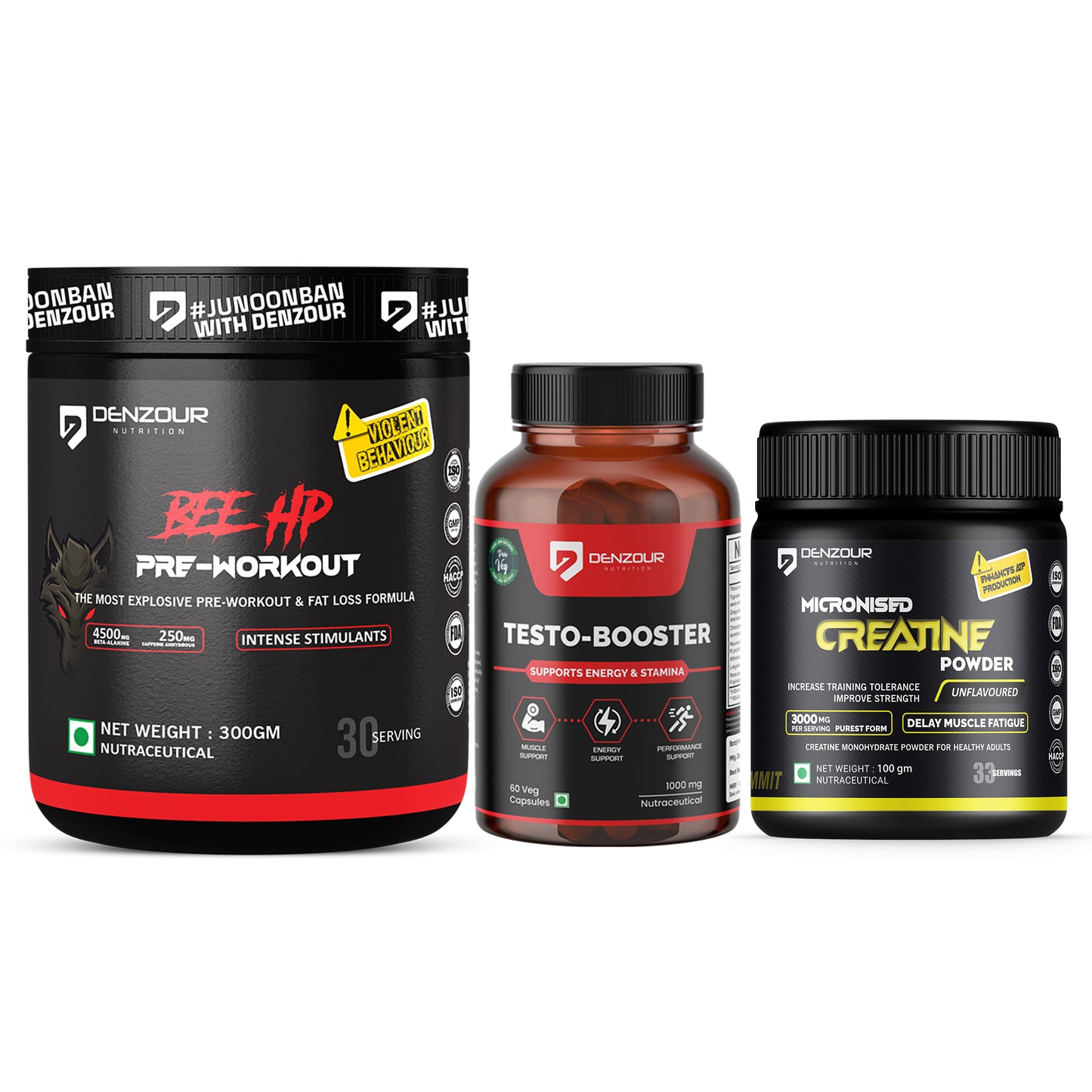 Micronised Creatine + Testostrone Booster + BEE HP Pre Workout